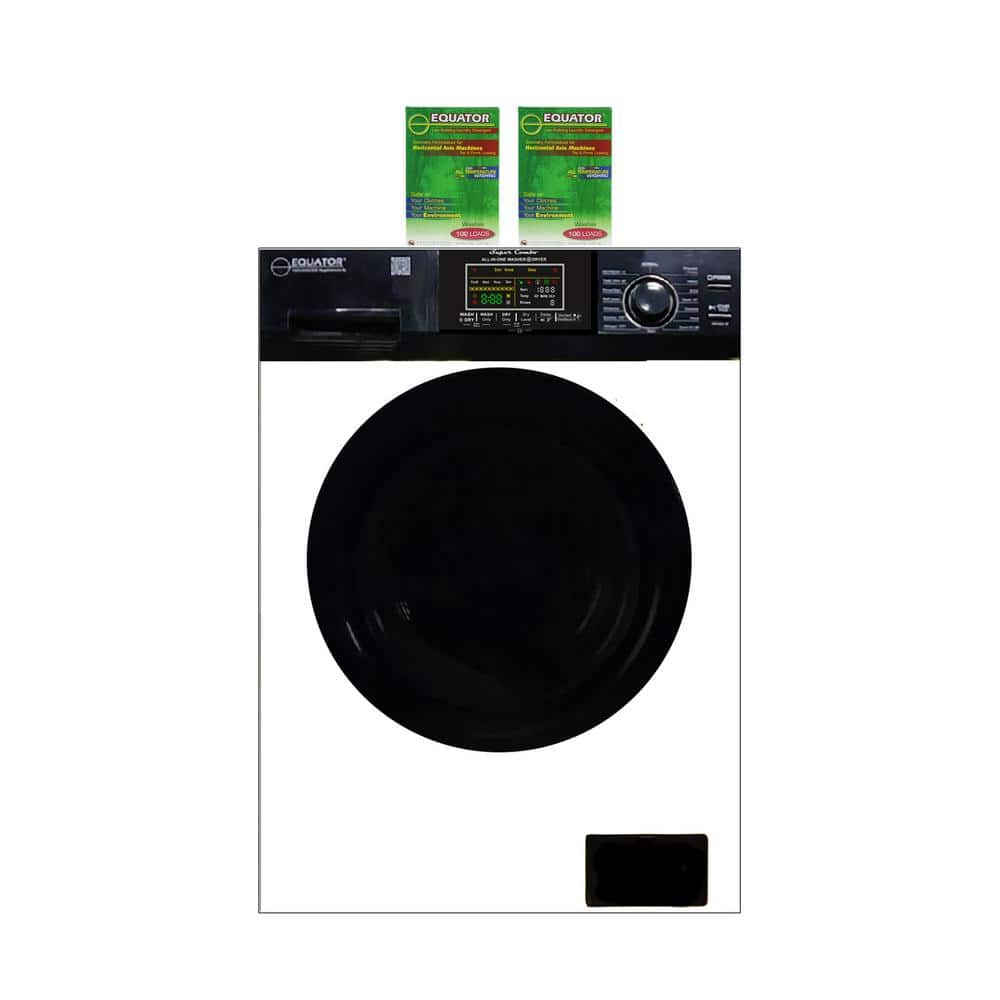 Equator 1.9 cu. ft. 110V All-in-One Washer and Dryer Combo with 2 Boxes of HE Detergent in White/Black, White / Black