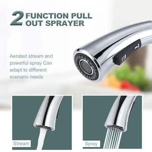 Single Handle Gooseneck Pull Down Sprayer Kitchen Faucet Stainless Steel with Soap Dispenser in Chrome