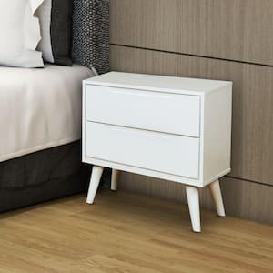 White 2-Drawer Wooden Nightstand with Recessed Drawer Fronts 17 in. L x 23.63" W x 24" H
