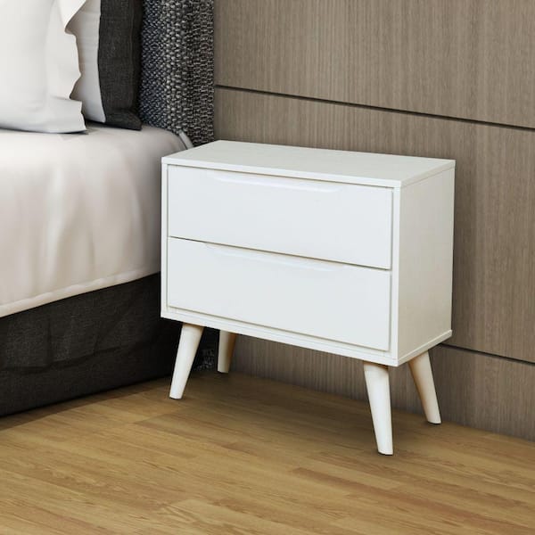 Benjara White 2-Drawer Wooden Nightstand with Recessed Drawer Fronts 17 in. L x 23.63" W x 24" H