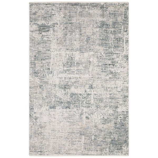 Solstice Gray/Blue 10 ft. x 13 ft. Cool Abstract Distressed Polyester Fringed Indoor Area Rug