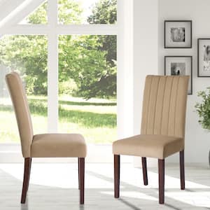 Fawn Taupe Velvet Upholstered Dining Chairs (Set of 2)