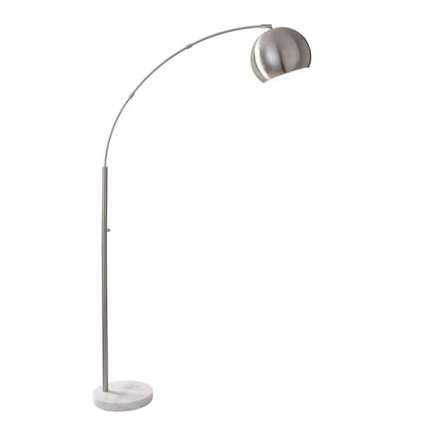 HomeRoots 78 in. Silver 1 Light 1-Way (On/Off) Arc Floor Lamp for Liviing Room with Metal Globe Shade