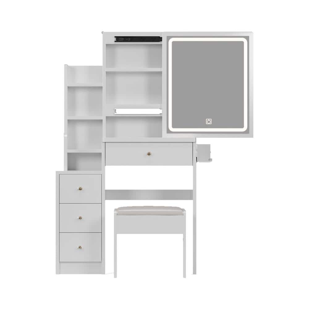 White 4 drawer 29.2 in. W Dresser with Mirror, Small Space Left Bedside Cab