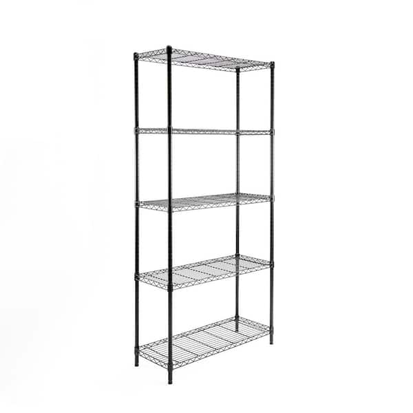 36 in. W 72 in. H 16 in. D Black Metal Wire Storage 5-Tier Shelving Unit