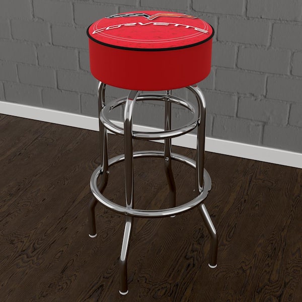 Unbranded Corvette C6 Red 31 in. Red Backless Metal Bar Stool with Vinyl Seat