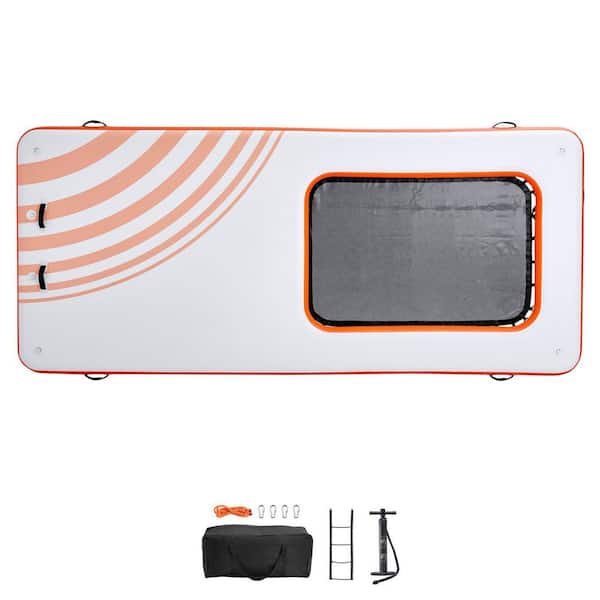 Inflatable Floating Dock 15x6.5ft. Inflatable Dock Platform with 4x6ft. Trampoline Mesh Pool, Non-Slip Floating Platform