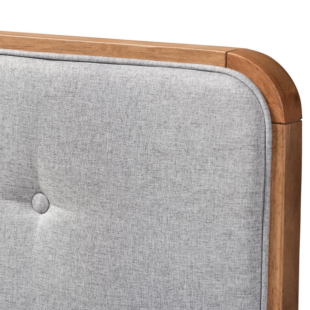 Gray Tufted Upholstered Queen Headboard with Walnut Wood Frame