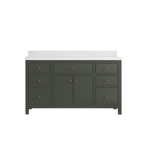 Willow Collections Sonoma 60 in. W x 22 in. D x 36 in. H Single Sink Bath Vanity in Pewter Green with 2" Empira Quartz Top