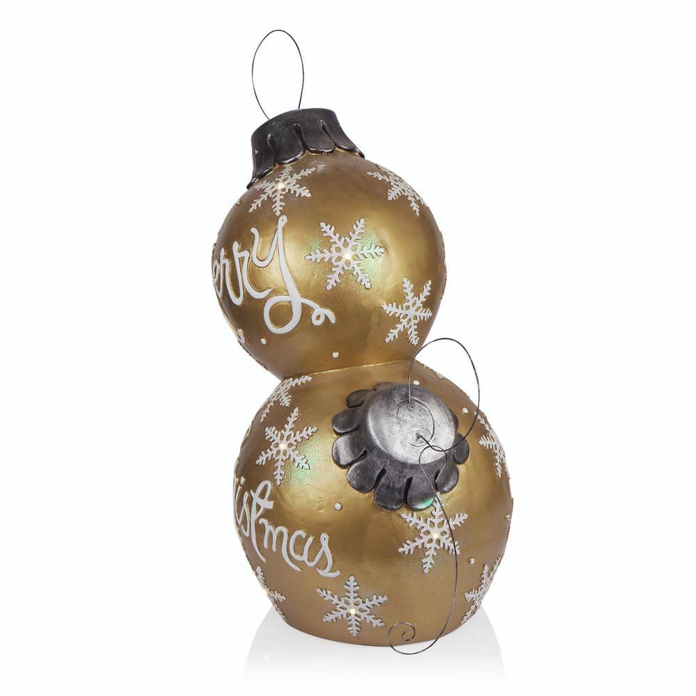 Gold Merry Christmas Ornaments with 8-Warm White LEDs XL