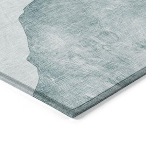 Ivory Teal and Gray 9 ft. x 12 ft. Woven Abstract Rectangle Indoor/Outdoor Area Rug