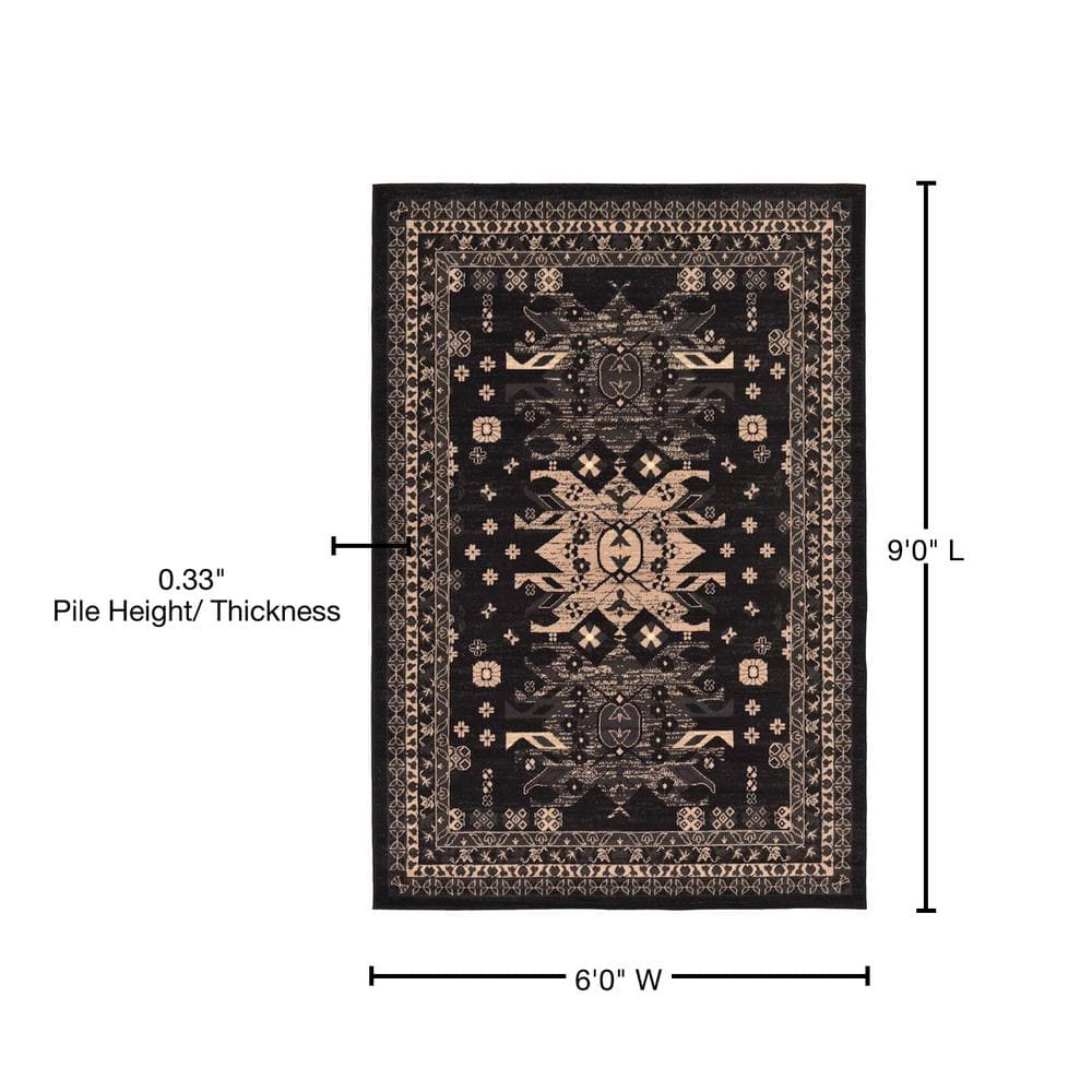 Black and Gray 6' x 9' Synthetic Rectangular Area Rug