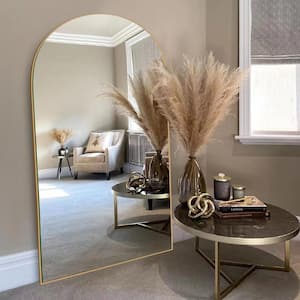 32 in. W x 71 in. H Oversized Modern Arch Wood Full Length Mirror Gold Wall Mounted/Standing Mirror Floor Mirror