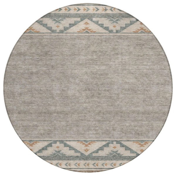 Chantille Machine Washable Indoor/Outdoor Abstract ACN3075 Gray 8 ft. x 8 ft. Round Rug