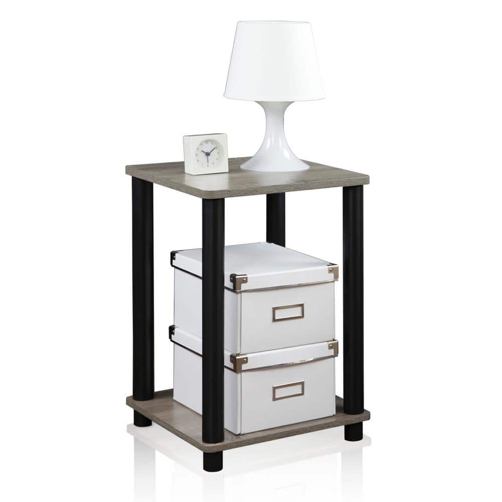 Modern French Oak Grey Square Wood and Metal End Table