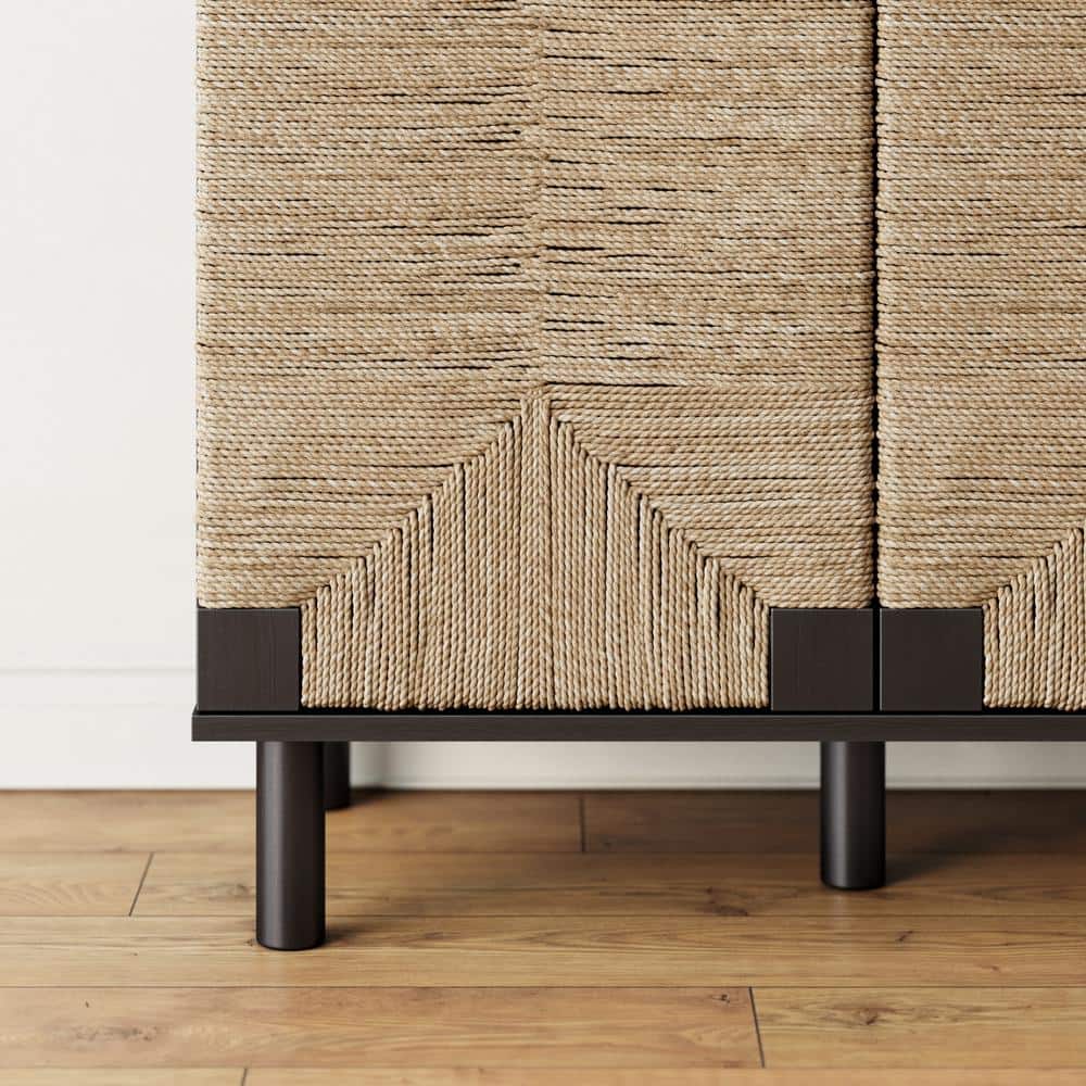 Beacon Black Wood and Seagrass 2-Door Storage Cabinet