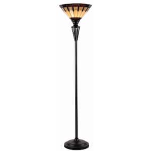 Harmond 71.5 in. Gray Tiffany Torchiere Floor Lamp with Glass Shade