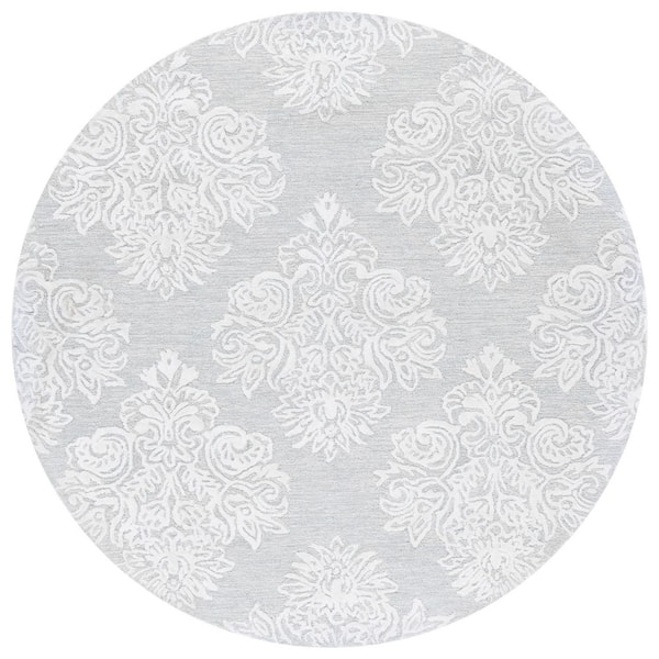 SAFAVIEH Glamour 6 ft. x 6 ft. Light Blue/Ivory Floral Diamond Round Area Rug