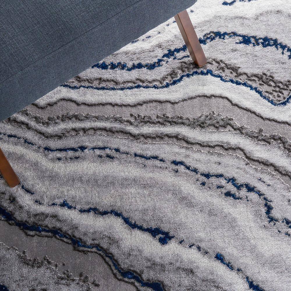 Grey and Blue Abstract Hand-knotted Rectangular Rug