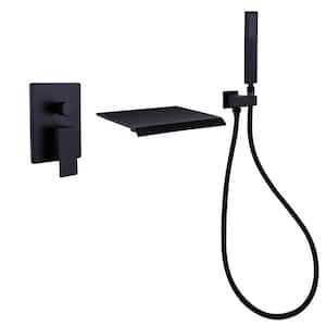 Single-Handle Wall Mount Roman Tub Faucet with Hand Shower and Waterfall Spout in Matte Black (Valve Included)