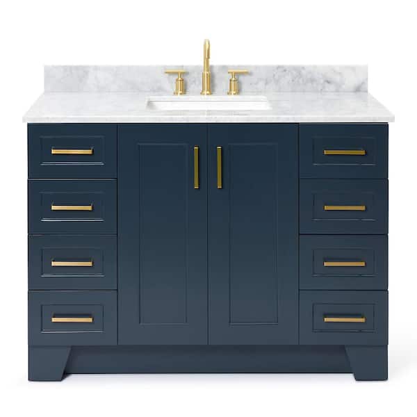 Taylor 48 in. Single Sink Freestanding Bathroom Vanity in Midnight Blue with 0.75 in. Carrara White Marble Top