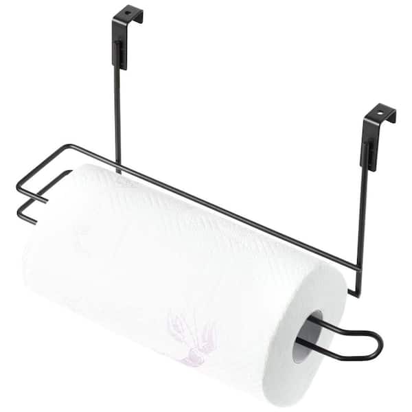 Hanging Paper Towel Holder Over-the-Cabinet Door Organizer Rack for Kitchen and Under-Sink Storage, Black
