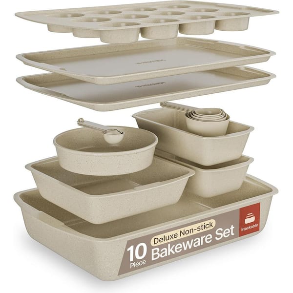 White Marble 10-Piece Bakeware Set, Nonstick Carbon Steel Baking Sheet & Pans