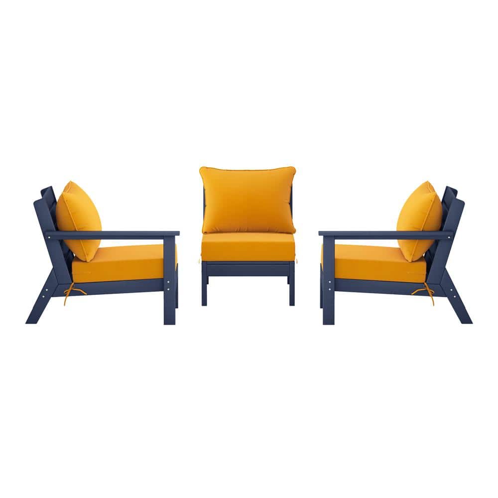 Birchwood Navy Blue Arrangeable 3-PC HDPE Deep Seating Outdoor Patio Conversation Sofa Armchair Set w/Yellow Cushions price history on PriceWatchPro