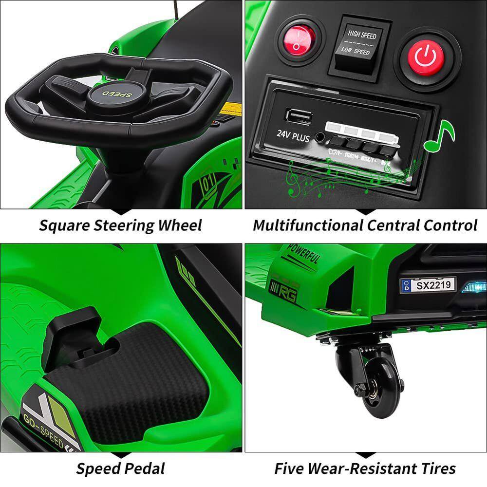 Garvee Green 24V Electric Drift Go-Kart for Kids