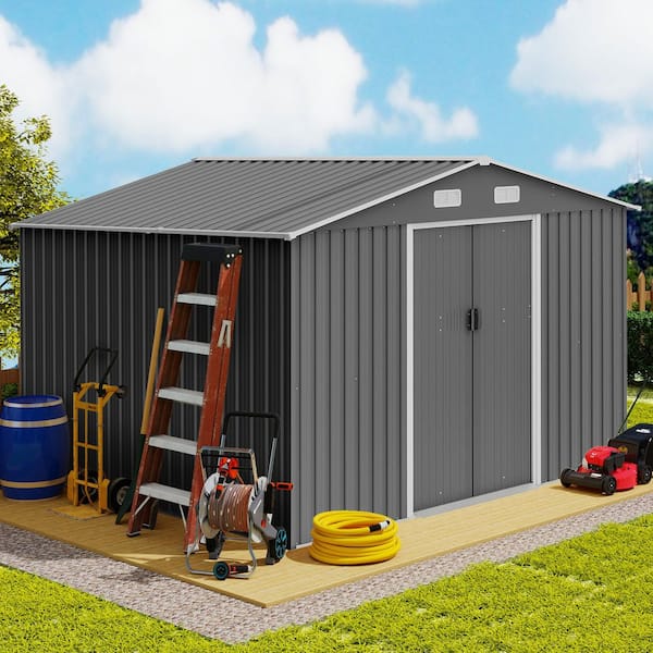10 ft. W x 8 ft. D Outdoor Metal Storage Shed with Lockable Doors for Patio, Backyard, Gray (73.8 sq. ft.)