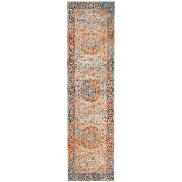 Vintage Persian 2 ft. x 5 ft. Blue/Multi Border Ornate Runner Rug