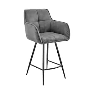 Verona 26 in. Counter Height Bar Stool in Charcoal Fabric and Black