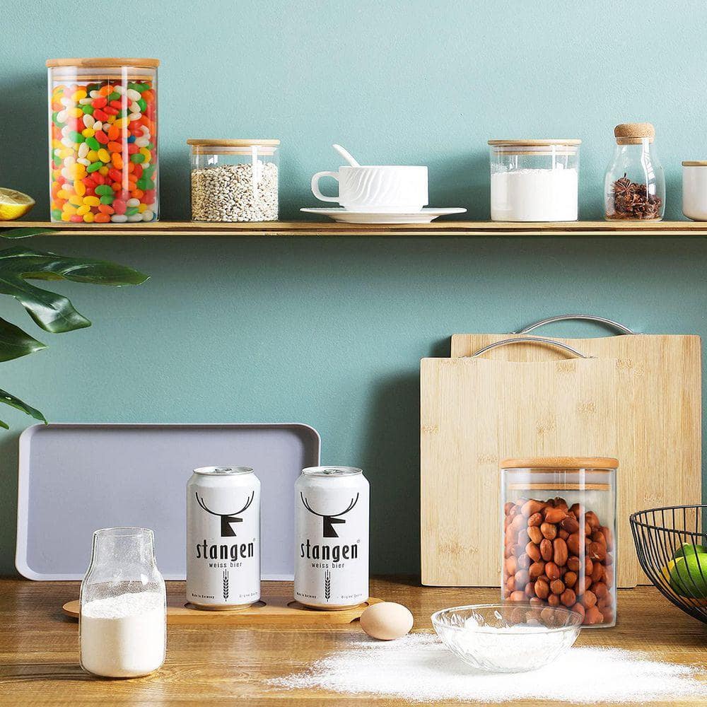 4-Piece Glass Storage Canisters Set with Airtight Bamboo Lid 27 oz. Clear Kitchen Jars for Coffee Dry Food