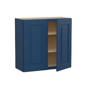 Grayson Mythic Blue Painted Plywood Shaker Assembled Wall Kitchen Cabinet Soft Close 36 in W x 12 in D x 30 in H