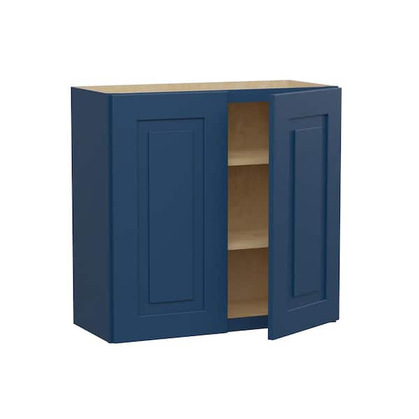 Home Decorators Collection Grayson 36 in. W x 12 in. D x 30 in. H Assembled Plywood Wall Kitchen Cabinet in Mythic Blue with Soft Close