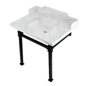 Fauceture 30 in. Marble Console Sink Set with Stainless Steel Legs in Marble White/Matte Black