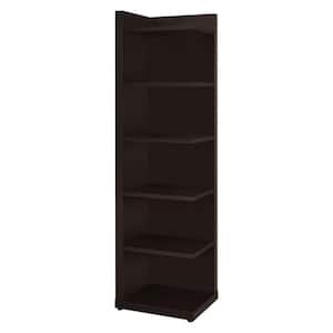 71 in. Brown Wood 6-shelf Corner Bookcase with Open Storage