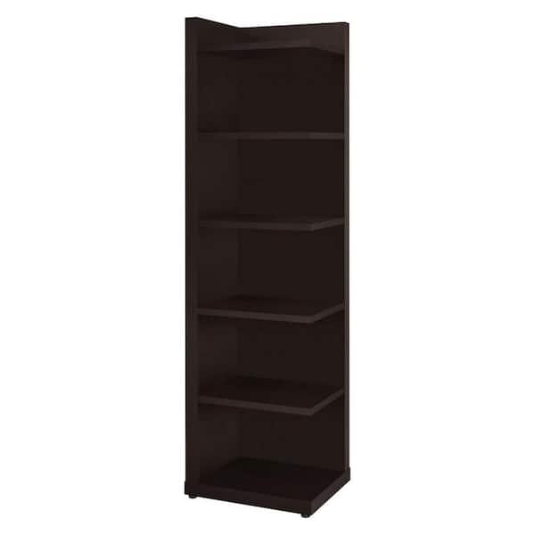 Benjara 71 in. Brown Wood 6-shelf Corner Bookcase with Open Storage