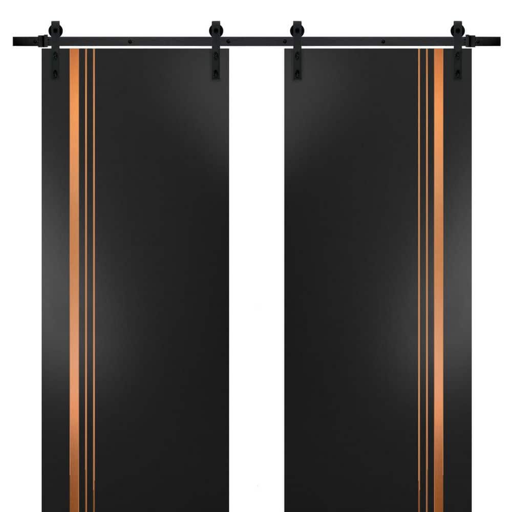 Assemble Required 18 in. x 80 in. 2-Panel Black Matte Solid Wood with Honeycomb Sliding Barn Door with Hardware Kit price history on PriceWatchPro