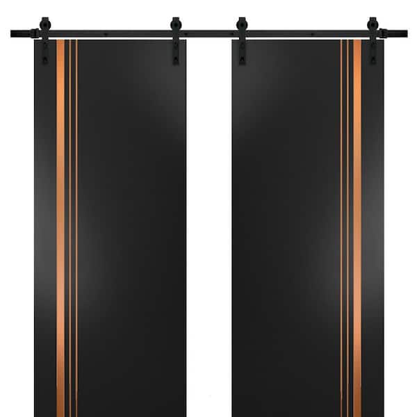 Sartodoors 28 in. x 84 in. 2 Panel Black Matte Solid Wood with Honeycomb Sliding Barn Door with Hardware Kit