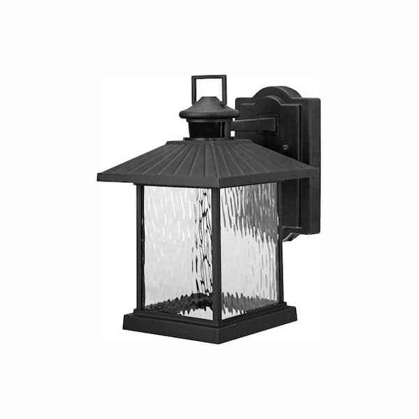 Hampton Bay Lumsden 14.6 in. Black LED Motion Sensor Outdoor Wall Lantern Sconce