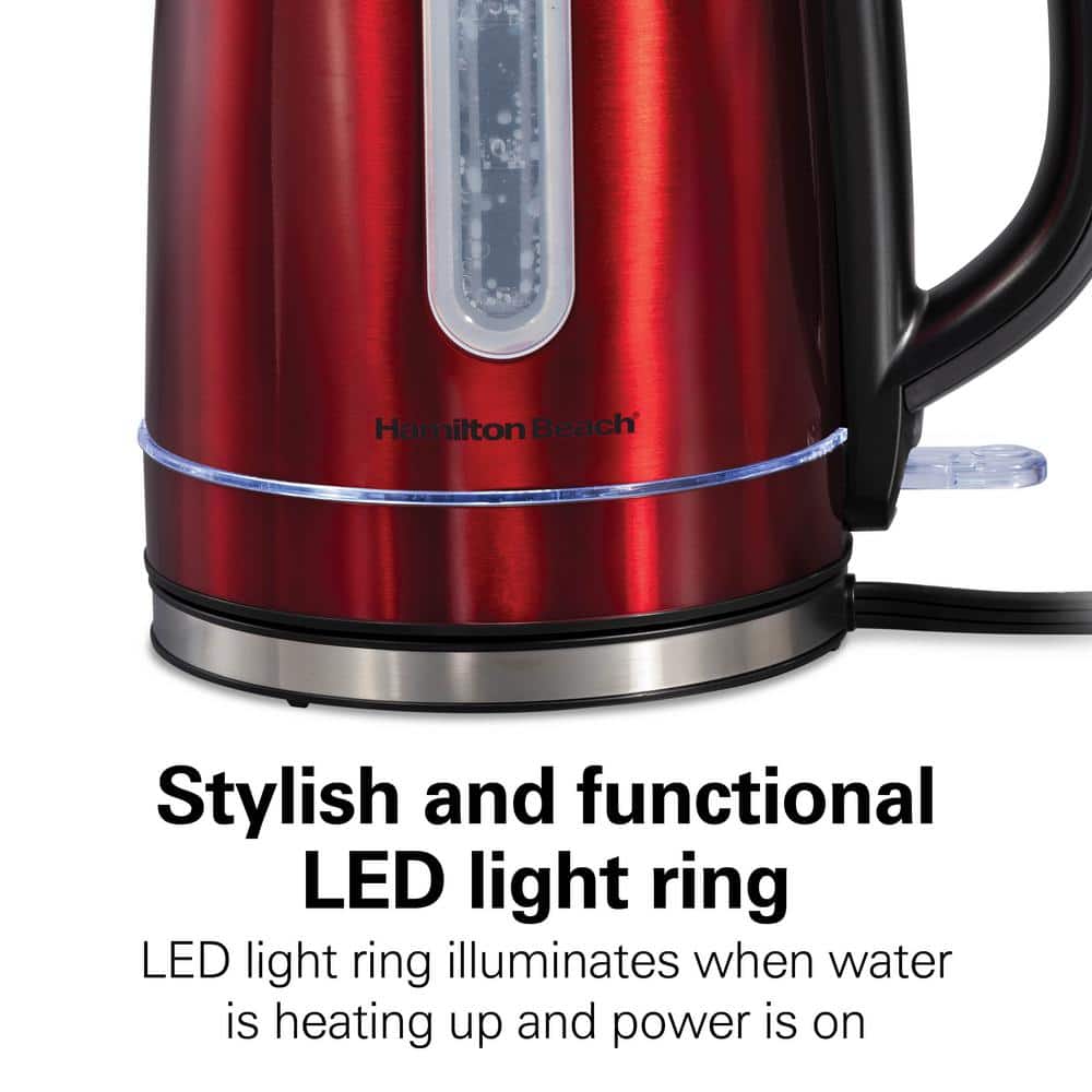 Red Stainless Steel Electric Kettle with LED Light Ring