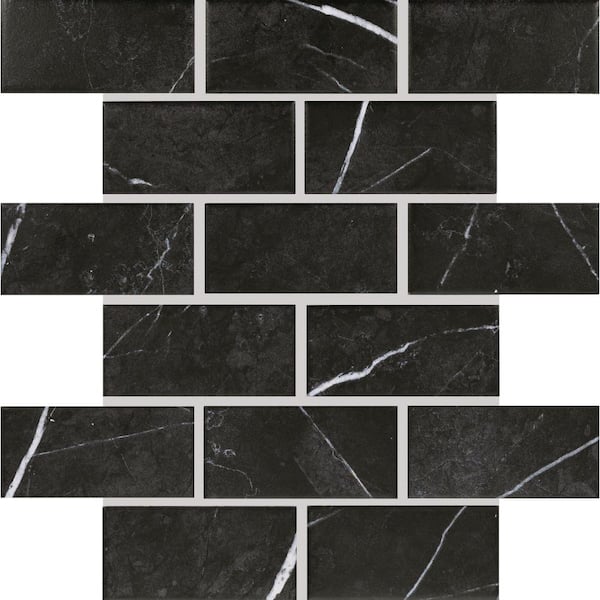 Daltile Restore Black Marble 12 in. x 12 in. Glazed Ceramic Brick Joint Mosaic Tile (9.96 sq. ft./Case)