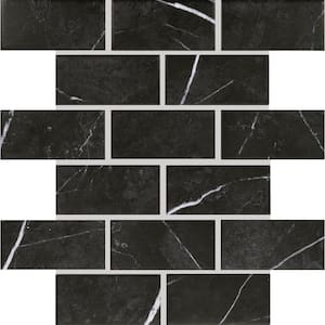 Restore Black Marble 12 in. x 12 in. Glazed Ceramic Brick Joint Mosaic Tile (0.83 sq. ft./Each)