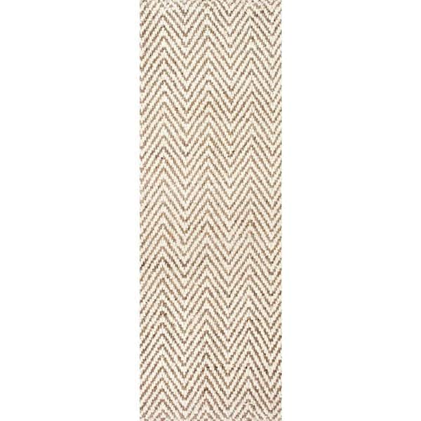 Vania Chevron Jute Off White 2 ft. 6 in. x 10 ft. Runner Rug