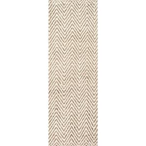 Vania Chevron Jute Off White 3 ft. x 12 ft. Runner Rug