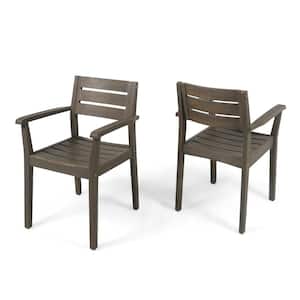 Hugo Gray Slatted Wood Outdoor Dining Chair (2-Pack)