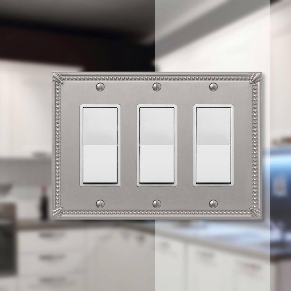 Brushed Nickel Triple Rocker Cast Metal Wallplate