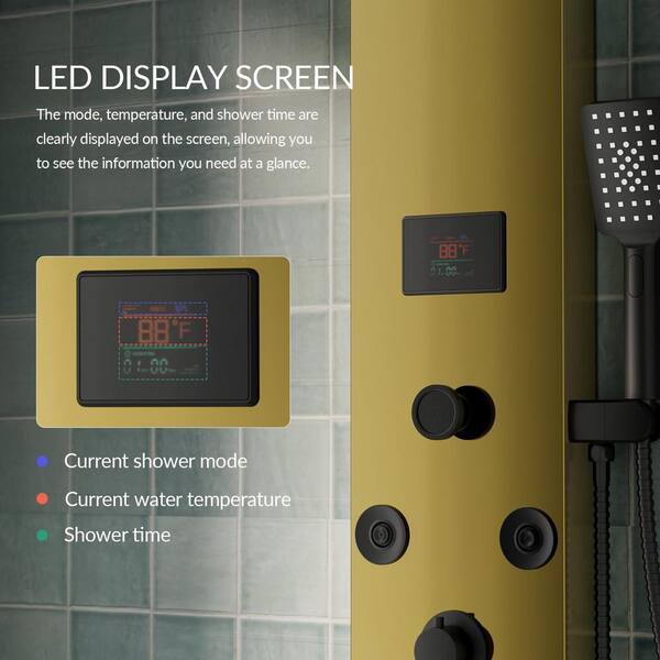 Exquisite Golden Nickel Brushed Shower Panel Tower: Preiu 304 Stainless Steel, Enchanting Waterfall SPA Jets, Intelligent LCD Display, odern Bathroo Upgrade - Shower ixer, Shower Faucet Exquisite Golden Nickel Brushed Shower Panel Tower: Preiu 304 Stainless Steel, Enchanting Waterfall SPA Jets, Intelligent LCD Display, odern Bathroo Upgrade - Shower ixer, Shower Faucet
