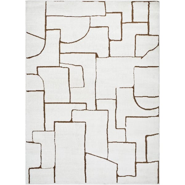 Livabliss Freud 7 ft. x 9 ft. Ivory/Brown Abstract Indoor Area Rug